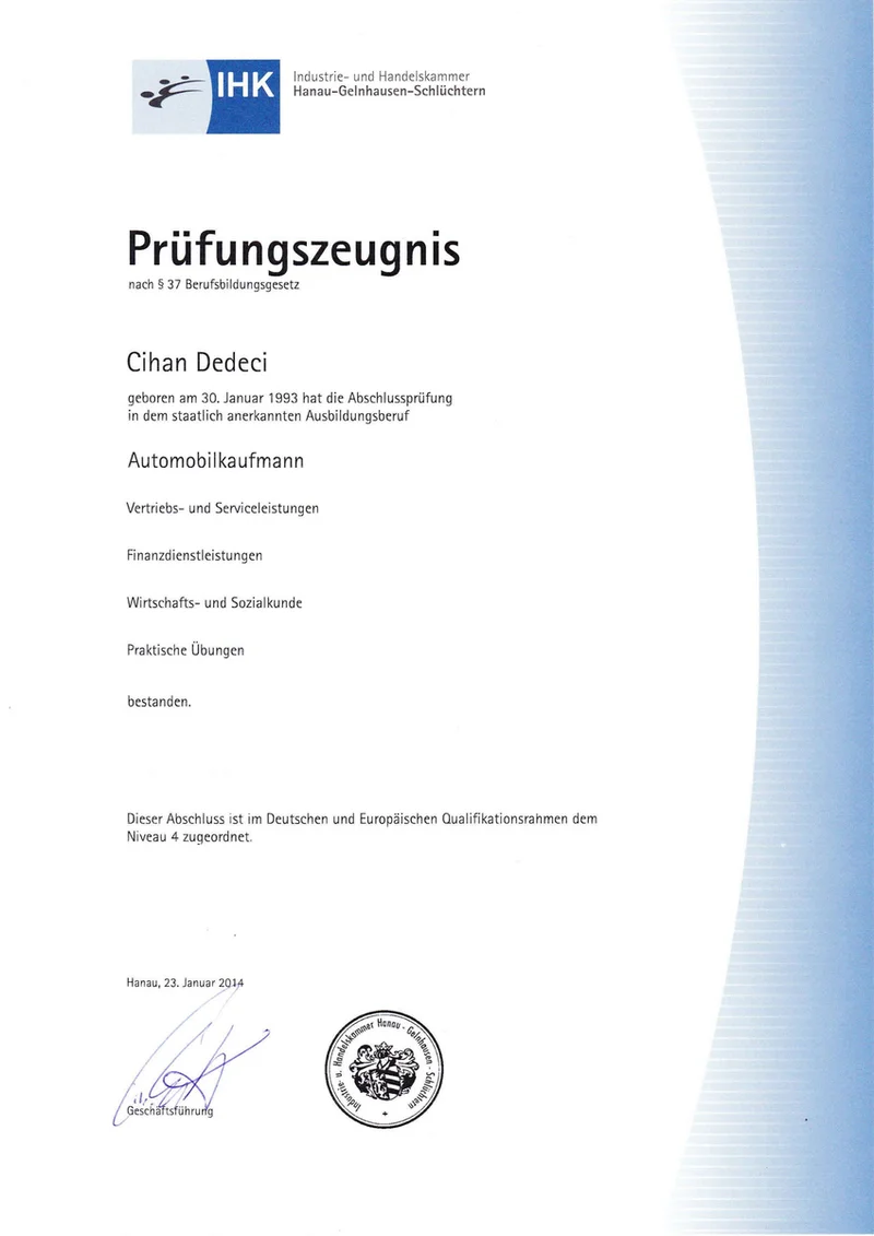 Automobilkaufmann - MainPrüfer Kfz-Gutachter Zertifikat